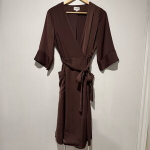 Frank & Oak Wrap Dress in Chocolate Brown